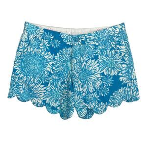 Lilly Pulitzer Blue Floral Buttercup Short Scallop Hem Womens 0